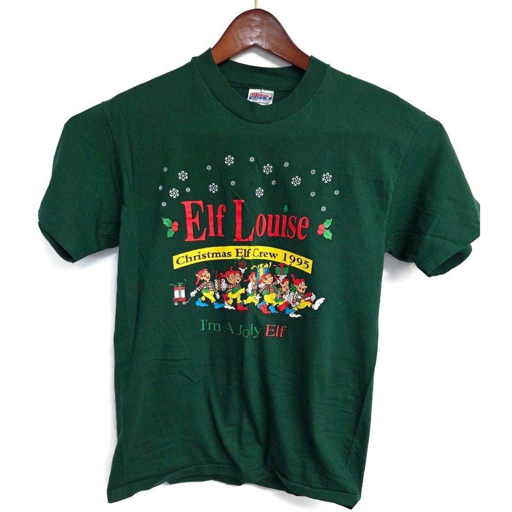 Vintage 1995 Hanes Beefy-T Elf Louise Christmas Elf Crew Green T-Shirt Mens M